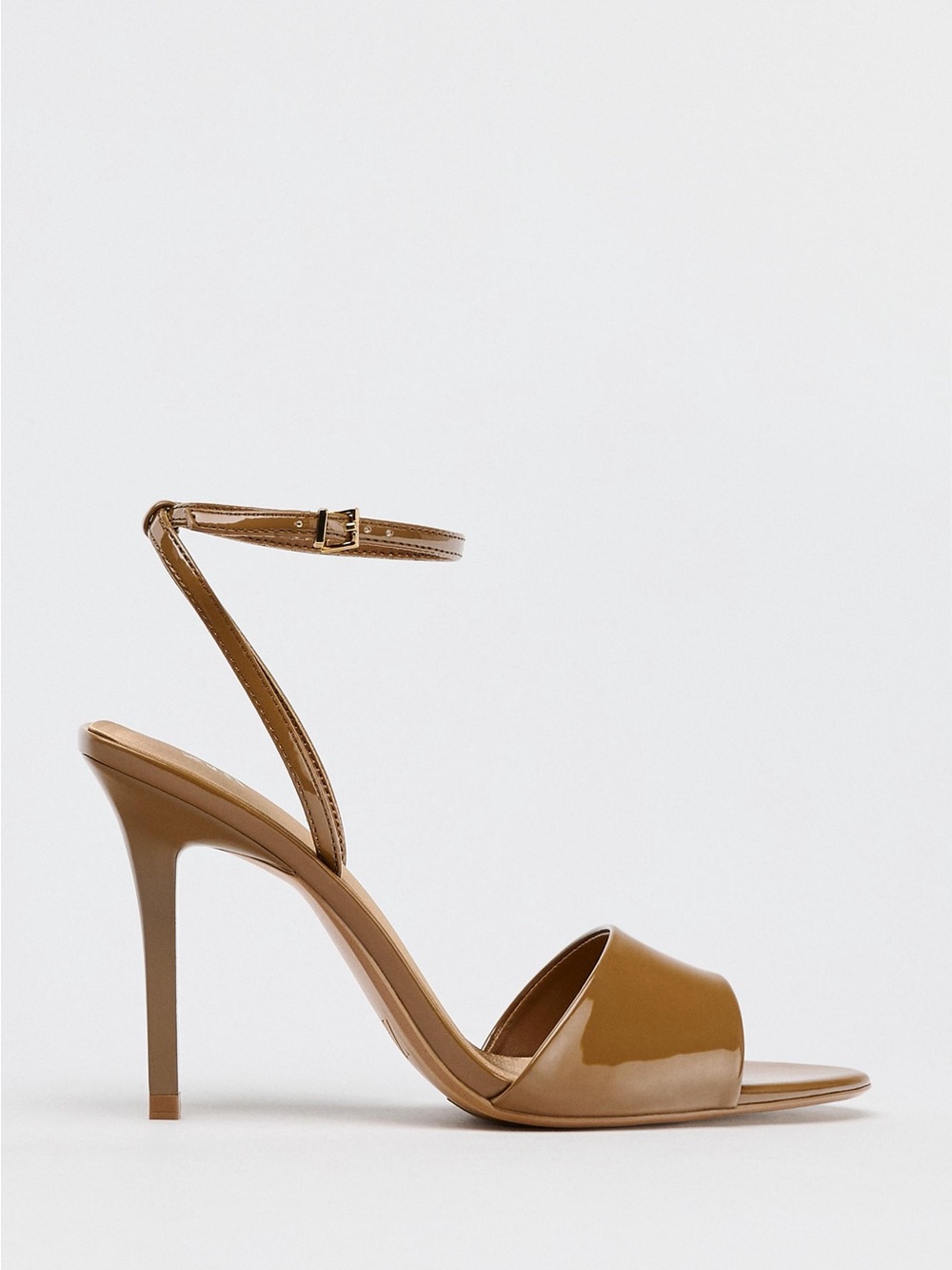 Zara Nwt Women’s Tan Patent Leather Heeled Sandals | 37 Size